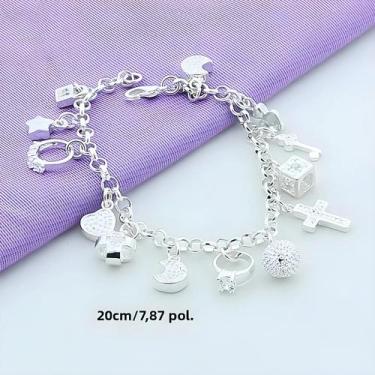 Imagem de Pulseira De Charme Em Prata Esterlina 925 Com Estrela, Lua E Coração D