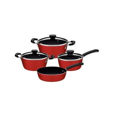 Imagem de Conjunto de Panelas 4 Peças Tramontina Sicília em Alumínio com Revestimento Interno Antiaderente Cerâmico e Externo Poliéster - Vermelho