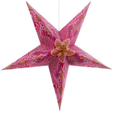Imagem de PuranGuru Lanterna de estrela de papel para teto | Chakra de 61 cm | Glitter rosa boêmio | Abajur suspenso oco feito à mão | Decoração de estrela de Natal para ambientes internos e externos |