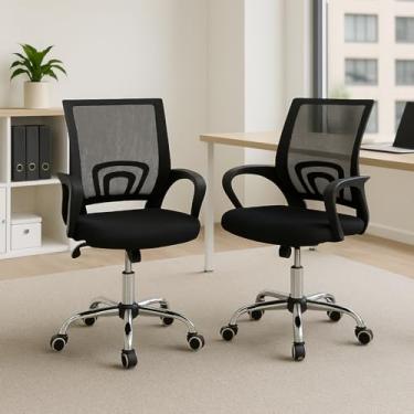 Imagem de Kit 02 Cadeiras de Escritório Secretária Diretor Base Cromada com Rodinha Giratória com Encosto Altura Ajustável Detroit Tela Mesh Preta