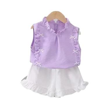 Imagem de Conjunto De Roupa De Verão Para Meninas, Camiseta Estampada, Calças Cu