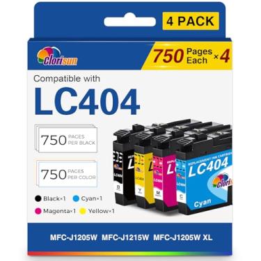 Imagem de Clorisun Cartuchos de tinta LC404 para impressora Brother compatíveis com MFC-J1205W cartuchos de tinta MFC-J1215W MFC-J1205W XL (preto, ciano, magenta, amarelo, 4 unidades) Tinta LC404