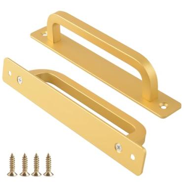 Imagem de funifiti Pacote com 5 puxadores de porta de celeiro dourados, puxadores de gaveta de cozinha de 17,8 cm, puxadores de bandeja de alumínio de metal sem furadeira, puxador de gaveta de gaveta de