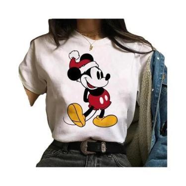 Imagem de Camiseta Feminina Kawaii Disney Mickey Minnie Mouse Estampa Algodão Co