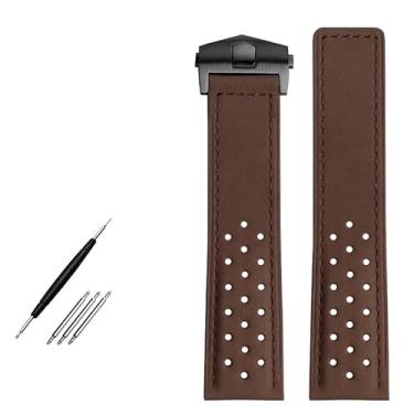 Imagem de GANYUU Pulseira de relógio de couro genuíno de 22 mm para relógios de pulso masculinos TAG HEUER MONACO Series Pulseira de relógio de fivela dobrável Nubuck (marrom escuro prata-01)
