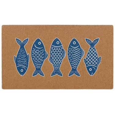 Imagem de Bmotaso Tapete de porta de peixe, tapete de porta de boas-vindas da casa do lago da fazenda, entrada interna e externa, tapete engraçado de verão de coco artificial para entrada de pátio, decoração de