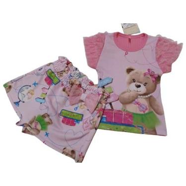 Imagem de Conjunto Estampado Verão Bermuda Blusa Menina LessaKids 8694, Rosa, TA