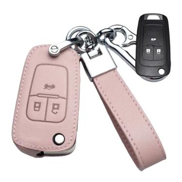 Imagem de Capa de couro para chave de carro compatível com Chevrolet Cruze Aveo Trax Opel Astra Corsa Meriva Zafira Antara J Mokka Insignia compatível com Buick(B-Pink)