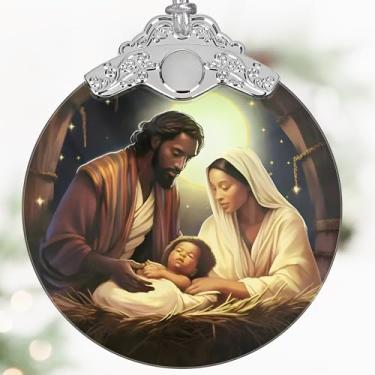 Imagem de Enfeites de Natal de presépio, decoração de Natal de vitral de 7,6 cm, ornamentos religiosos para árvore de Natal, presentes cristãos para crianças, presentes religiosos para mulheres, perfeitos para