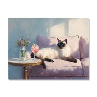 Imagem de Gato preto com Martini impressão artística bonito gato peculiar coquetel bar decoração moderna casa cozinha arte de parede pintura em tela pôster estética (SKU7,12x45,7 cm = (30 x 45 cm), sem moldura)