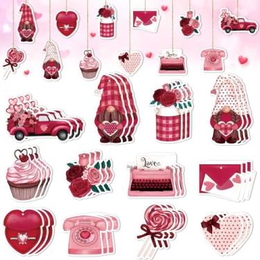 Imagem de 24 peças de enfeites de papel para pendurar no dia dos namorados – recortes de gnomos vermelhos para o feriado, ideal para artesanato em árvore dos namorados, decoração de festa em casa