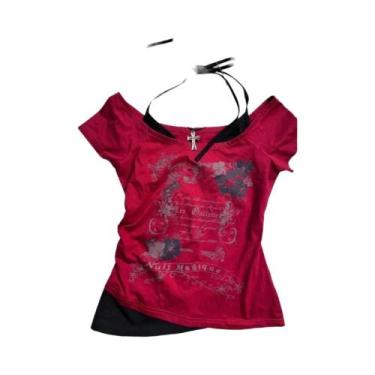 Imagem de Camiseta Feminina De Verão Vintage Com Alças E Renda, Ajuste Slim, Est