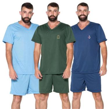 Imagem de Kit 5 Pijamas Masculino Liso Curto Short e Camisa Verão - Bella Fiore 