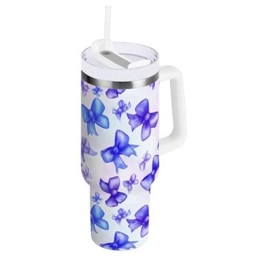 Imagem de SEHANY Lindo copo roxo de 1,134 g com alça, copo isolado de aço inoxidável a vácuo de parede dupla, à prova de vazamento, caneca de café isolada para viagem cabe no suporte de copo de carro