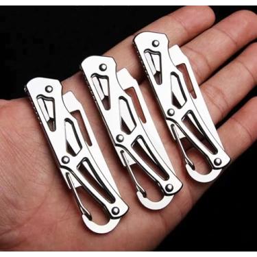 Imagem de Mini Canivete Chaveiro de Bolso, Faca Dobrável Compacta, Ferramenta Multiuso Portátil (PRATEADO)