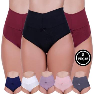 Imagem de Kit 8 Calcinha Cós Alto Pós Parto -c10 KIT 8 THAMIRES COMUM - BELLA DA