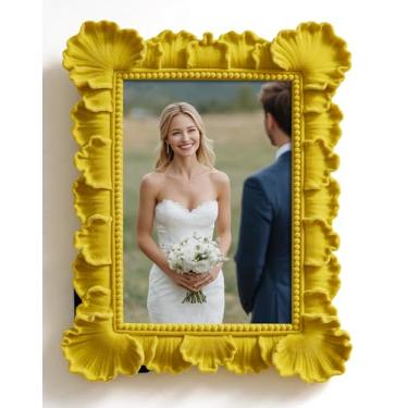 Imagem de FOLKOR Moldura amarela 12 x 18 cm para decoração de mesa de mesa, moldura colorida ornamentada com toque de veludo para pinturas de diamante, pôsteres, molduras de parede modernas para decoração de