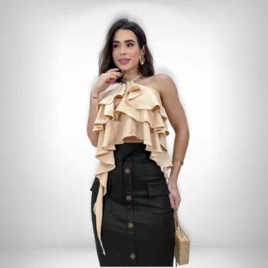 Imagem de Saia Midi Moda Evangelica material ecológico Cintura Alta Botão - SWIS