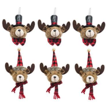 Imagem de Kit Rena Pelúcia Premium Chapéu e Gorro Xadrez 12cm 6 Unidades - Maste