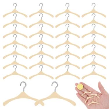 Imagem de 30 cabides em miniatura, lindos cabides de madeira, mini expositor de roupas, decoração para roupas pequenas, mini cabide para artesanato, 4 x 3 cm