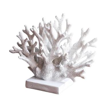 Imagem de MotiveTech Enfeite de mesa com coral, peça central para mesa com tema costeiro, arte de praia, decoração para casa, adereço para fotografia de festa, Branco
