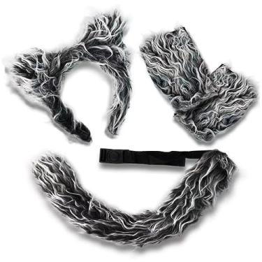 Imagem de ARK Survivor Fantasia de lobisomem com orelhas peludas, luvas de pata para meninas, meninos, mulheres, fantasia de lobo para Halloween