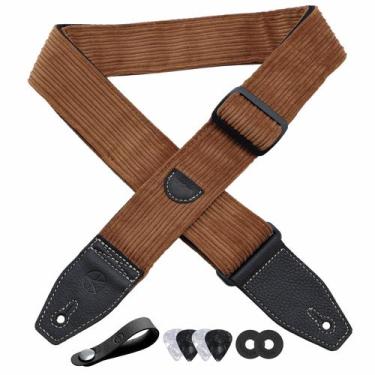 Imagem de Pulseira de guitarra YIKOKO Corduroy com extremidade de couro integral
