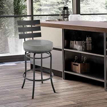 Imagem de Banqueta giratória Tatyana ou banco de bar em acabamento preto com couro sintético cinza - conjunto de 3