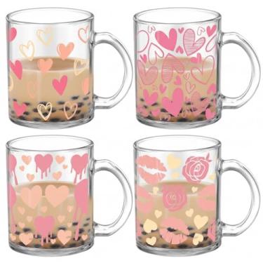 Imagem de Tioncy 4 peças canecas de café para dia dos namorados copos de vidro de coração de 340 g com alça caneca de café romântica doce presente de dia dos namorados para casal copos de bebida para festa dos