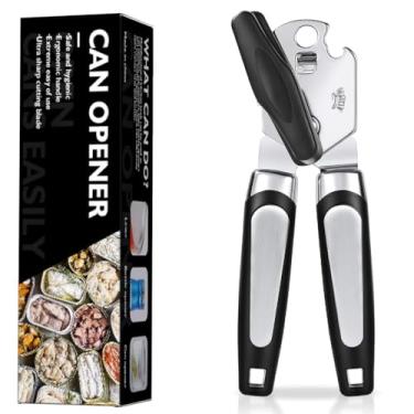 Imagem de Abridor de latas manual de aço inoxidável multifuncional e abridor de garrafas, abridor de lata manual resistente com botão de giro fácil, lâmina afiada, borda lisa, ferramenta de cozinha de boa