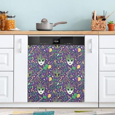 Imagem de ATTX Fita de Mardi Gras capa magnética para lava-louças | Adesivo decorativo de eletrodomésticos de 58,4 cm x 66 cm para armários domésticos e eletrodomésticos (267)