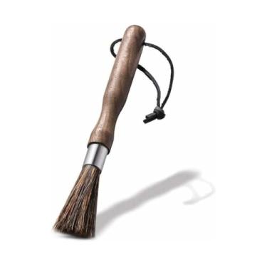 Imagem de Pincel para Limpeza de Moedor Café Cerdas Naturais Cabo Noz com Cordão Ferramenta Profissional Máquina Espresso Barista Cozinha Residencial Dispositivo Multiuso