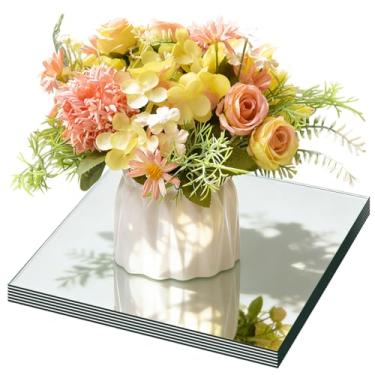 Imagem de Pacote com 6 espelhos quadrados para centros de mesa para mesas, bandeja espelhada acrílica de 20 cm, placas de vela para centros de mesa, casamento, aniversário, festa de aniversário, ano novo