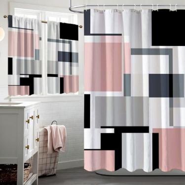 Imagem de KINUUIS Conjunto de cortina de chuveiro de 3 peças, conjunto de cortinas de banheiro com cortinas de janela combinando, cortina de chuveiro 72 × 72 e 2 painéis de janela, decoração de banheiro moderna