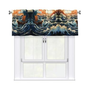 Imagem de QAZWZML Cortinas decorativas estampadas de mar e vela cortinas curtas 137 x 45 cm, adequadas para quartos, cozinhas e varandas