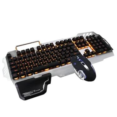 Imagem de Conjunto de teclado Feiyx com fio retroiluminado, arco-íris, teclado para jogos, 104 teclas, USB, ergonômico, para laptop, PC, desktop, computador, Windows