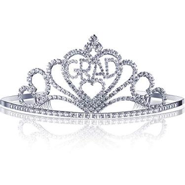 Imagem de 2020 Suprimentos para festa de formatura, tiara coroa de grau princesa graduação de metal brilhante, ótimos presentes para formatura, decorações de festa de formatura, brindes de decoração de grau prata