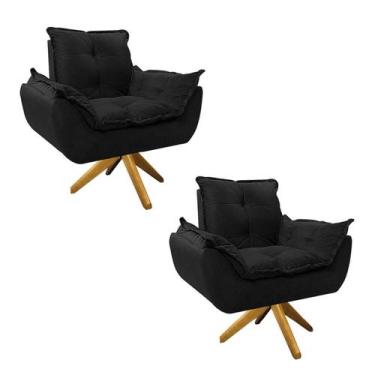 Imagem de kit 02 Poltronas Opala Base Giratória de Madeira Suede Preto - Doce So