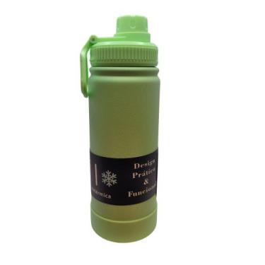 Imagem de Garrafa Termica Verde Limao Aco Inox 580ML Parede Dupla Isolamento a V