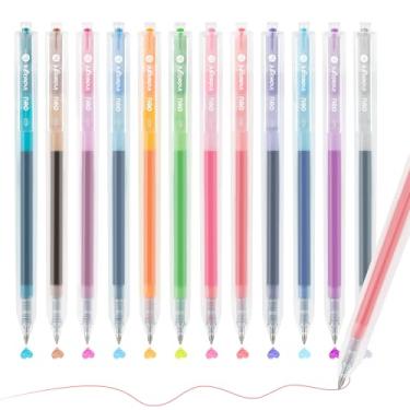 Imagem de deli Canetas de gel coloridas, 12 peças de canetas multicoloridas retráteis, escrita suave de 0,5 mm, sem sangramento, secagem rápida para diário, anotações, escrita, material escolar de escritório