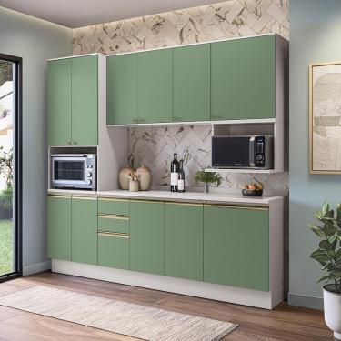 Imagem de Armário de Cozinha Compacta Nicho Micro-ondas 100% MDF 250cm Branco/Verde Oliva Celeste Kappesberg