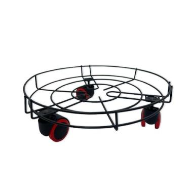 Imagem de Suporte para Botijão de Gás com Rodinhas, Aço Inox e Plástico, 34cm Diâmetro x 10cm Altura, Preto, Universal, 3 Rodinhas