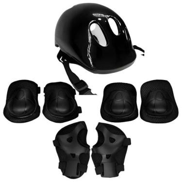 Imagem de Kit Proteção Infantil Preto Capacete Joelheira Cotoveleira - Wellmix