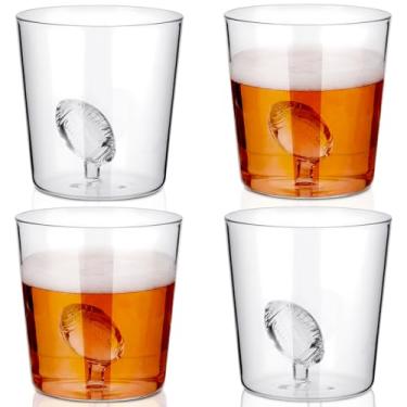 Imagem de Willinglong 4 peças de copos de futebol de 290 ml, copos modernos duplos com formato de futebol 3D, copos de vidro de uísque transparentes para homens, reuniões de férias, celebrações, presente