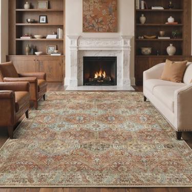 Imagem de GENIMO Tapetes de área de 7,5 x 12,5 cm para sala de estar, tapetes antiderrapantes laváveis na máquina, tapete de impressão leve de pilha baixa para quarto, sala de jantar, escritório em casa