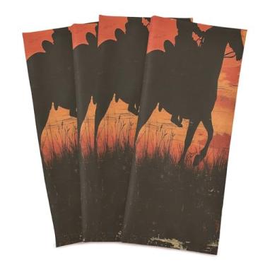 Imagem de xigua Conjunto de 4 panos de prato de cozinha Cowboy at Sunset, macios e altamente absorventes de secagem rápida para limpeza de pratos e limpeza à mão, 71 x 45 cm
