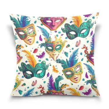 Imagem de ATTX Capas de almofada com padrão de máscaras de carnaval 50 x 50 cm capas decorativas com zíper para sala de estar sofá-cama (44)