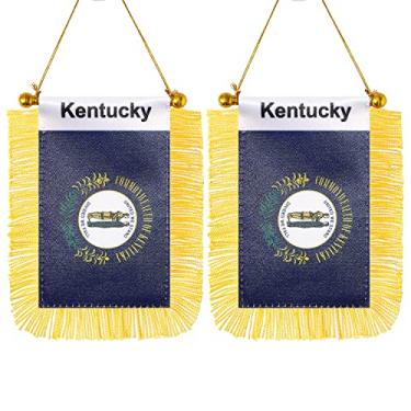Imagem de CANTENDO Pacote com 2 bandeiras americanas de Kentucky para pendurar janela, mini bandeira de carro do estado do Kentucky dos EUA com haste borla ventosa decoração de espelho retrovisor (7,6 x 12,7 cm