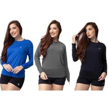 Imagem de Kit 3 Camisa Feminina Térmica Manga Longa Com Proteção Uv 50+-Feminino