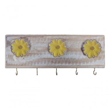 Imagem de Porta Chaves Artesanal Flores 3d Colorido Cor Amarelo